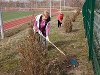 Сотрудники спортшколы проводят работы по благоустройству территории стадиона